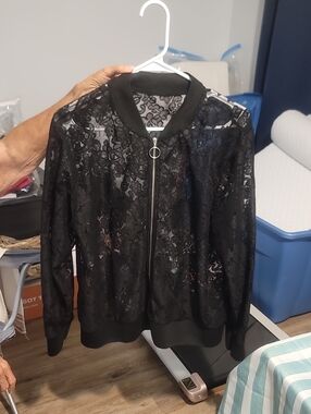 SHEIN Black Lace Bomber Jacket